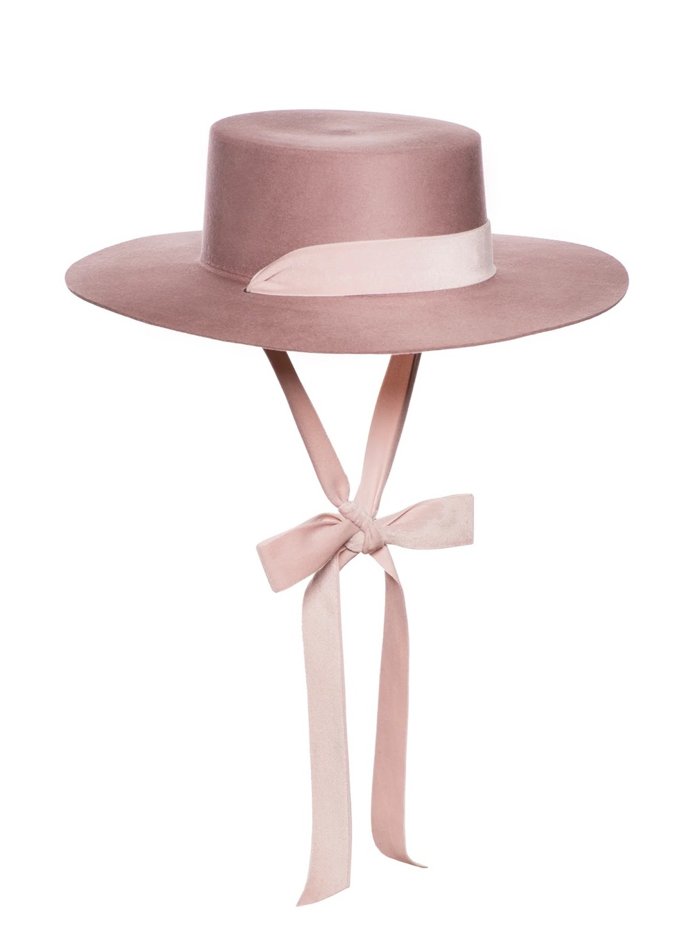Bijou Van Ness THE HEIRESS BLUSH Wide-Brim Felt Hat with Velvet Ribbon Ties